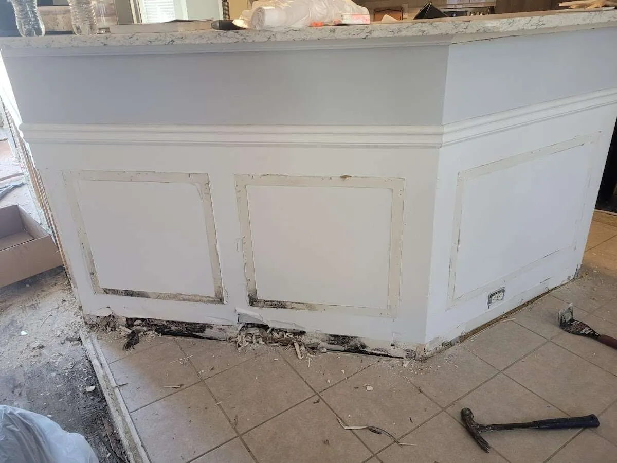 Water damage and mold on kitchen during Sewage Cleanup & Sanitation in Haverstraw